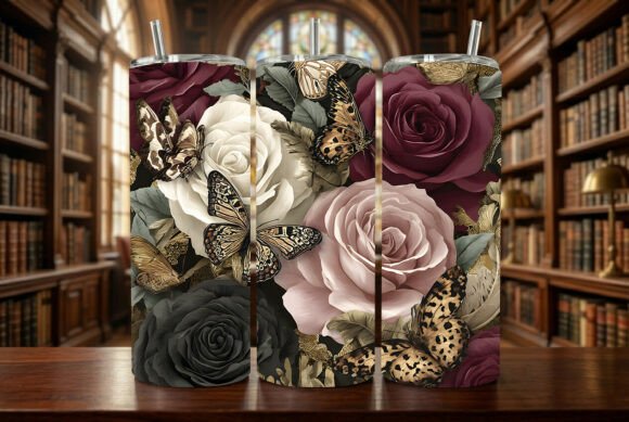 Download Rose Butterfly Sublimation Tumbler Wrap - Premium Resources
