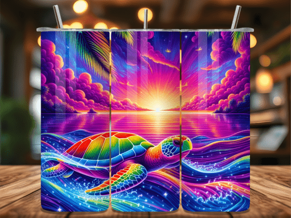 Download Neon Rainbow Sea Turtle Tumbler Wrap - Sea turtle tumbler Collection