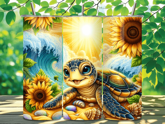 Download Sunflower Sea Turtle Tumbler Wrap Design - Sea turtle tumbler Collection