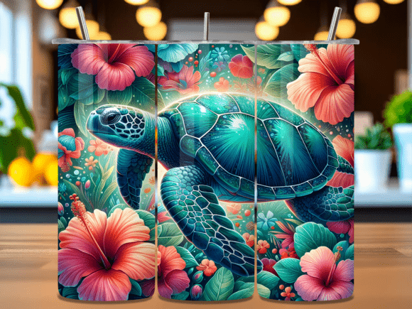 Download Hibiscus Teal Sea Turtle Tumbler Wrap - Sea turtle tumbler Collection